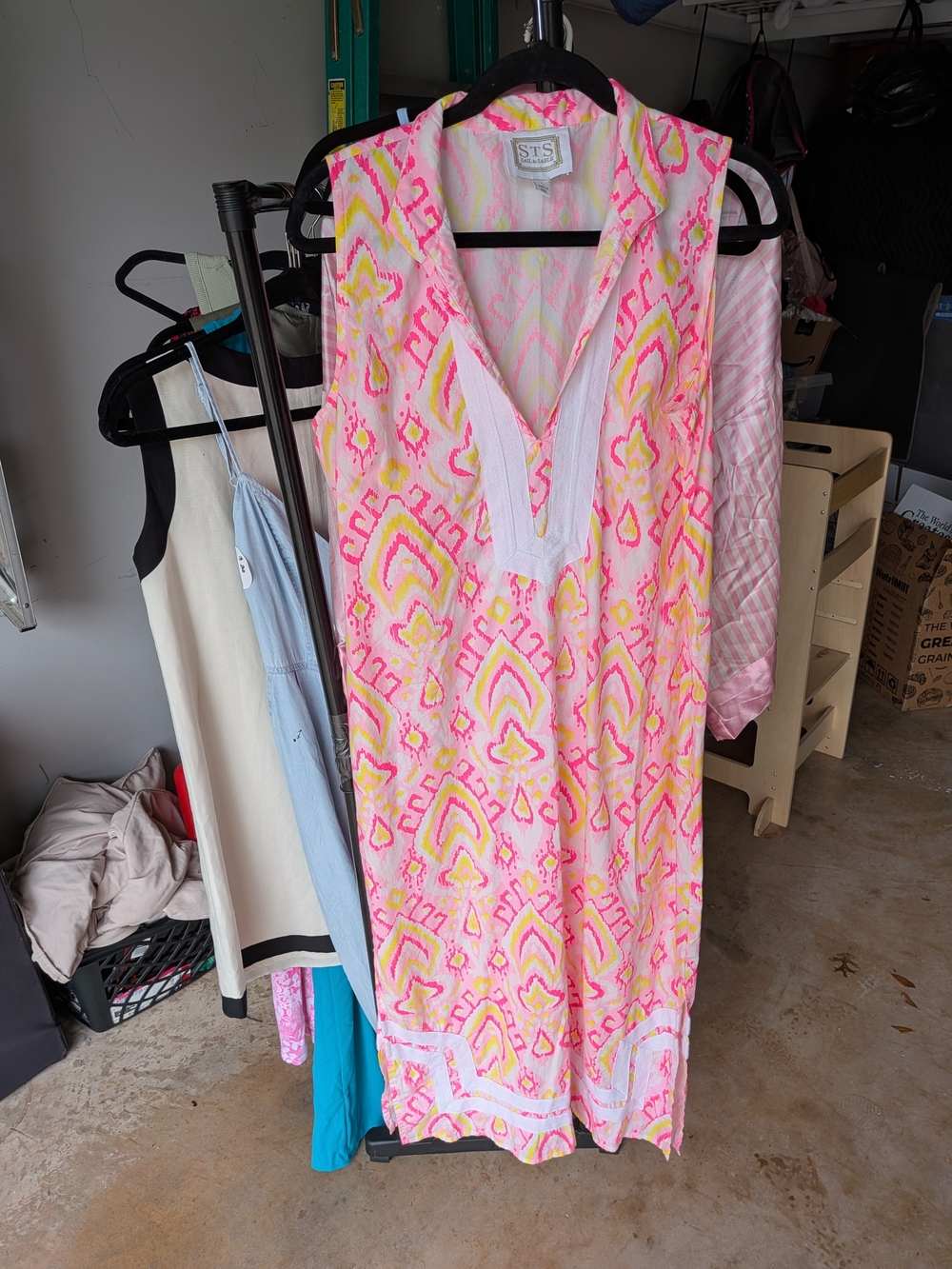 Sail to Sable Pink and Yellow Printed Sleeveless Midi Dress